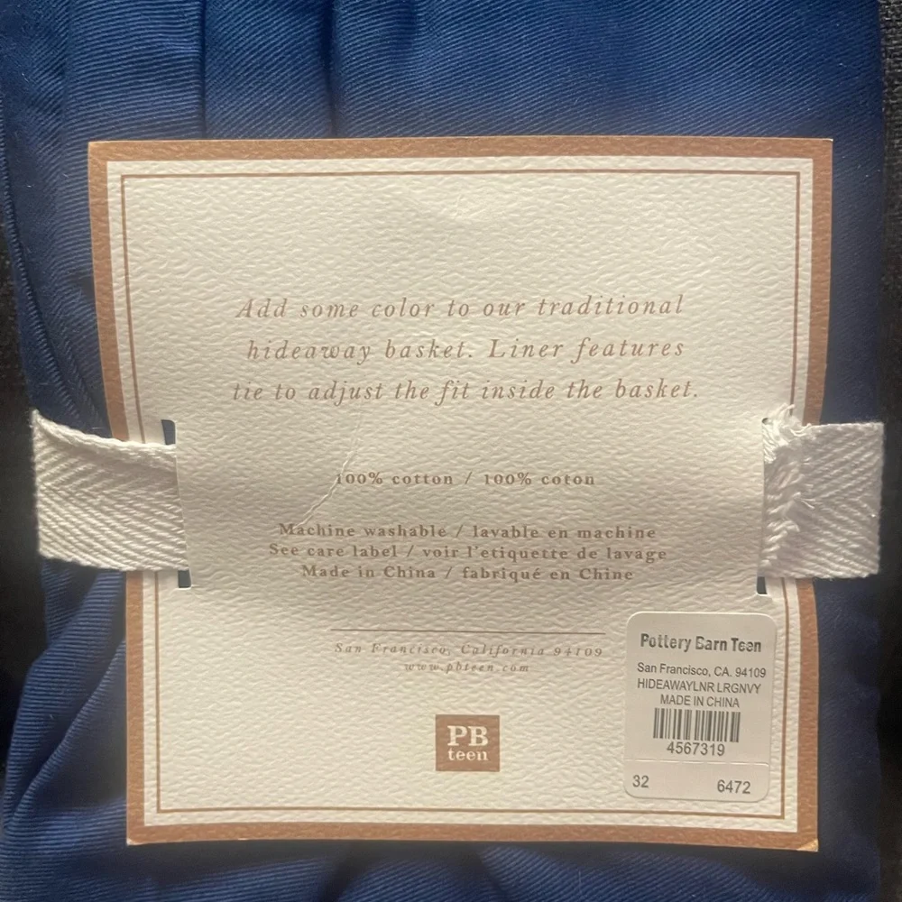 Pottery Barn Teen Navy Basket Liner